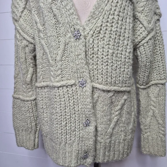 Zara Sage Green Jewel Button Wool Blend Cardigan Size S - Picture 9 of 16